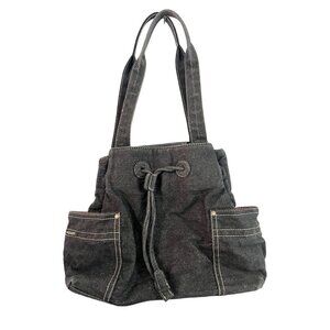 Tommy Hilifiger Denim Drawstring Bucket Style Shoulder Bag Y2K 00s Gray Black
